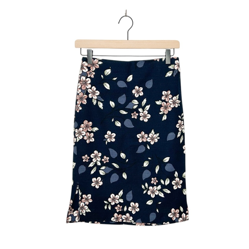 Ann Taylor‎ LOFT Floral Print Cotton Pencil Skirt Business Casual Skirt Blue 0
